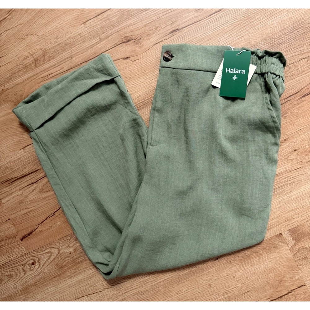 Halara High Waisted Cropped Cuffed Capri Pants Green Size XL Regular NWT